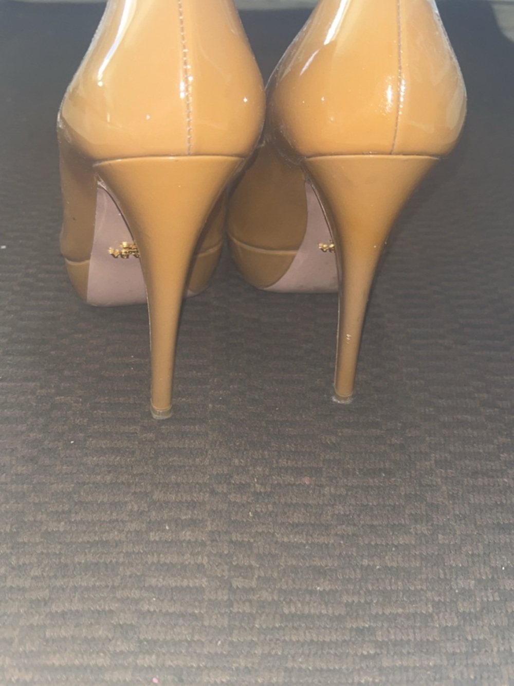 Prada Beige Patent Leather Peep-Toe Heels - Picture 2 of 4
